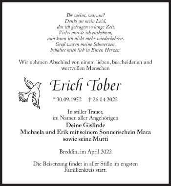 Traueranzeige von Erich Tober von Märkischen Allgemeine Zeitung
