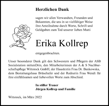 Traueranzeige von Erika Kollrep von Märkischen Allgemeine Zeitung