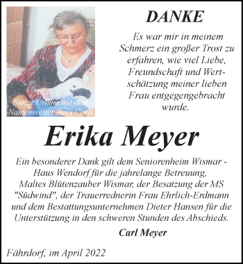 Traueranzeigen von Erika Meyer | trauer-anzeigen.de