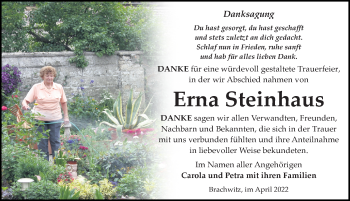 Traueranzeige von Erna Steinhaus von Märkischen Allgemeine Zeitung