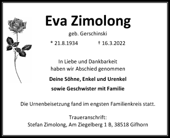 Traueranzeigen Von Eva Zimolong | Trauer-anzeigen.de