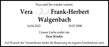 Traueranzeige von Frank-Herbert Walgenbach von Hannoversche Allgemeine Zeitung/Neue Presse