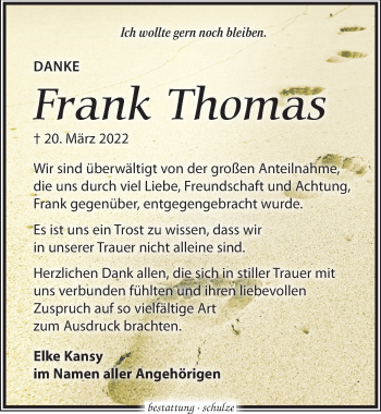 Traueranzeige von Frank Thomas von Leipziger Volkszeitung