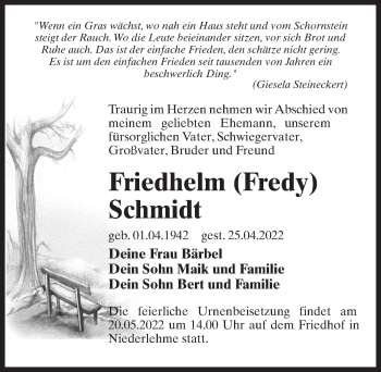 Traueranzeige von Friedhelm Schmidt von Märkischen Allgemeine Zeitung