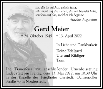 Traueranzeige von Gerd Meier von Ostsee-Zeitung GmbH