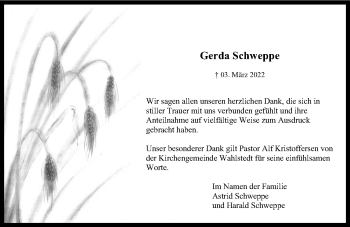 Traueranzeige von Gerda Schweppe von Kieler Nachrichten