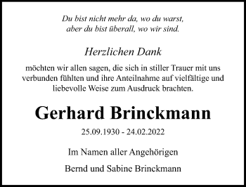 Traueranzeige von Gerhard Brinckmann von Ostsee-Zeitung GmbH