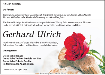 Traueranzeige von Gerhard Ulrich von Torgauer Zeitung