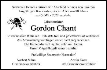 Traueranzeige von Gordon Chant von Lübecker Nachrichten