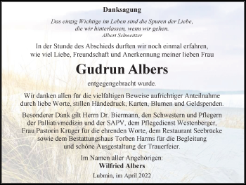 Traueranzeige von Gudrun Albers von Ostsee-Zeitung GmbH