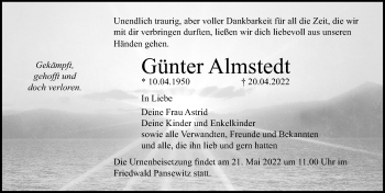 Traueranzeige von Günter Almstedt von Ostsee-Zeitung GmbH