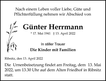 Traueranzeige von Günter Herrmann von Ostsee-Zeitung GmbH