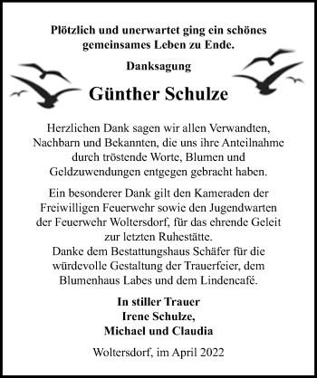 Traueranzeige von Günther Schulze von Märkischen Allgemeine Zeitung