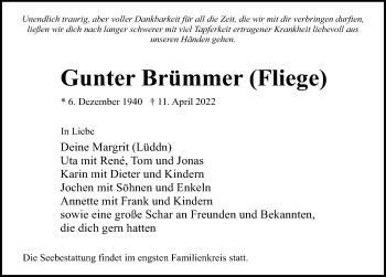 Traueranzeige von Gunter Brümmer von Ostsee-Zeitung GmbH