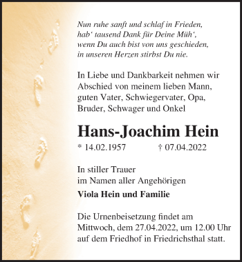 Traueranzeige von Hans-Joachim Hein von Märkischen Allgemeine Zeitung
