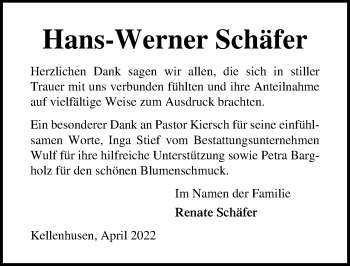 Traueranzeige von Hans-Werner Schäfer von Lübecker Nachrichten