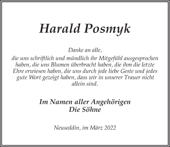 Traueranzeige von Harald Posmyk von Märkischen Allgemeine Zeitung