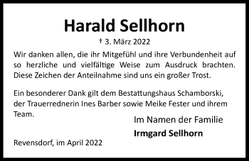 Traueranzeige von Harald Sellhorn von Kieler Nachrichten