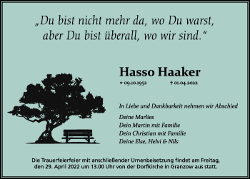Traueranzeige von Hasso Haaker von Märkischen Allgemeine Zeitung