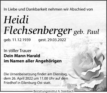 Traueranzeige von Heidi Flechsenberger von Leipziger Volkszeitung