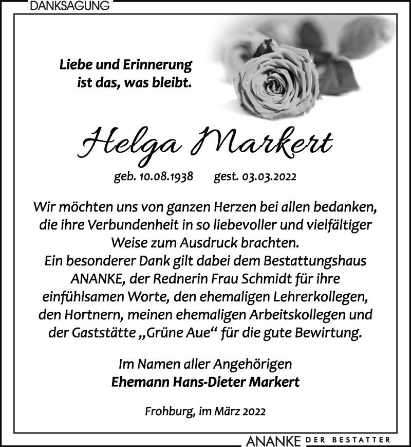  Traueranzeige für Helga Markert vom 09.04.2022 aus Leipziger Volkszeitung