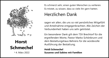 Traueranzeige von Horst Schmechel von Aller Zeitung