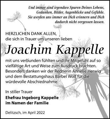 Traueranzeige von Joachim Kappelle von Leipziger Volkszeitung