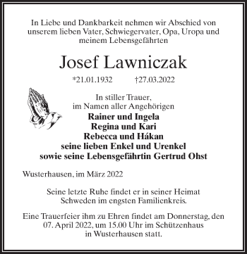 Traueranzeige von Josef Lawniczak von Märkischen Allgemeine Zeitung