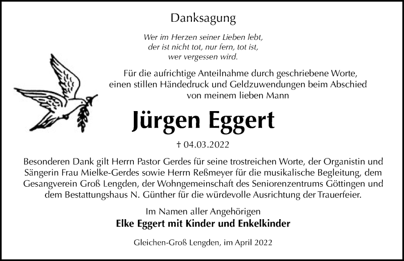  Traueranzeige für Jürgen Eggert vom 02.04.2022 aus Göttinger Tageblatt