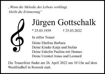 Traueranzeige von Jürgen Gottschalk von Ostsee-Zeitung GmbH