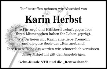 Traueranzeige von Karin Herbst von Peiner Allgemeine Zeitung