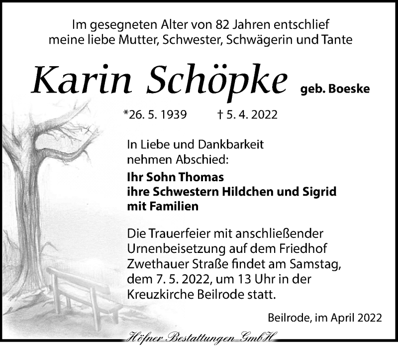  Traueranzeige für Karin Schöpke vom 23.04.2022 aus Torgauer Zeitung