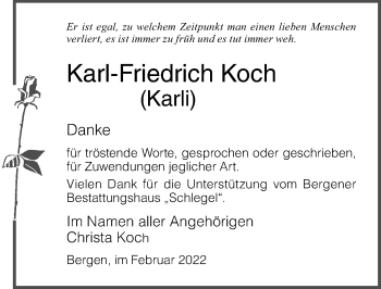 Traueranzeige von Karl-Friedrich Koch von Ostsee-Zeitung GmbH