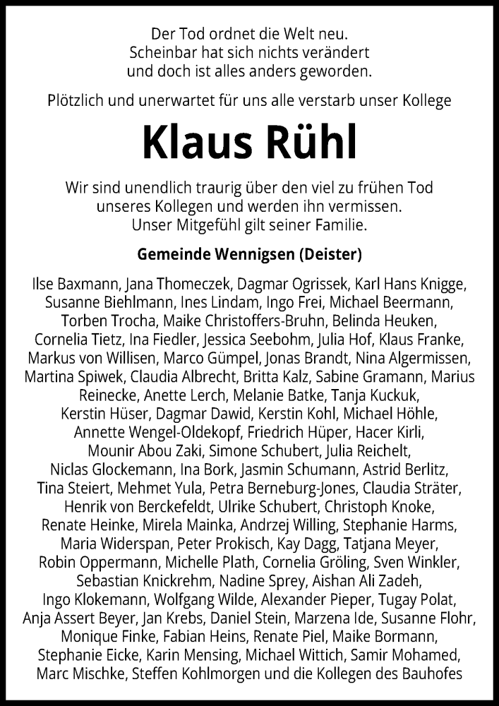  Traueranzeige für Klaus Rühl vom 23.04.2022 aus Hannoversche Allgemeine Zeitung/Neue Presse