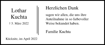 Traueranzeige von Lothar Kuchta von Lübecker Nachrichten