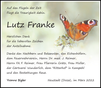 Traueranzeige von Lutz Franke von Märkischen Allgemeine Zeitung