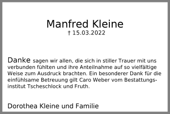 Traueranzeige von Manfred Kleine von Hannoversche Allgemeine Zeitung/Neue Presse