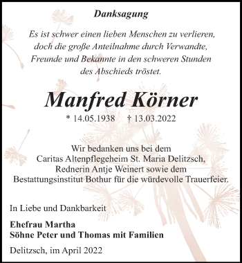 Traueranzeige von Manfred Körner von Leipziger Volkszeitung