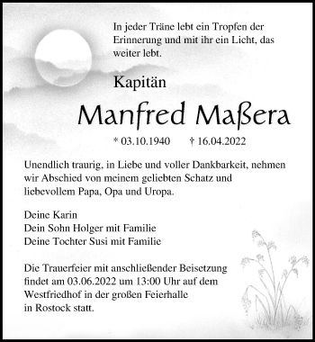 Traueranzeige von Manfred Maßera von Ostsee-Zeitung GmbH