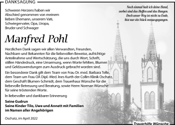 Traueranzeige von Manfred Pohl von Leipziger Volkszeitung
