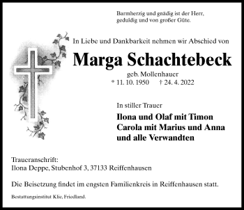 Traueranzeige von Marga Schachtebeck von Göttinger Tageblatt