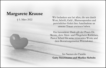 Traueranzeige von Margarete Krause von Kieler Nachrichten