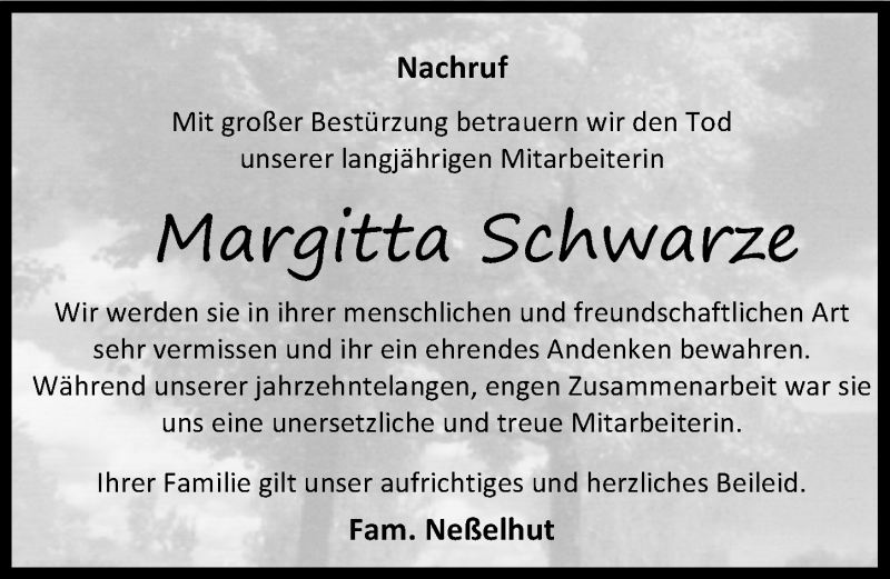  Traueranzeige für Margitta Schwarze vom 16.04.2022 aus Göttinger Tageblatt