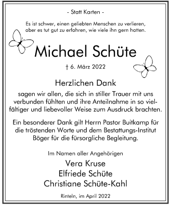 Traueranzeige von Michael Schüte von Schaumburger Nachrichten