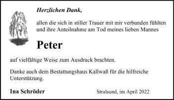 Traueranzeige von Peter  von Ostsee-Zeitung GmbH