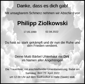 Traueranzeige von Philipp Ziolkowski von Leipziger Volkszeitung