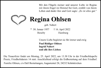 Traueranzeige von Regina Ohlsen von Kieler Nachrichten