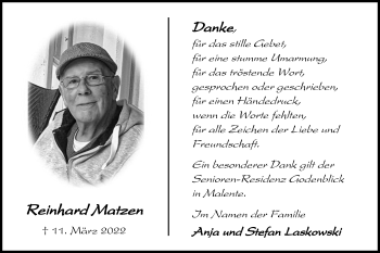 Traueranzeige von Reinhard Matzen von Kieler Nachrichten