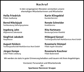 Traueranzeige von Rosemarie Stümpel von Hannoversche Allgemeine Zeitung/Neue Presse