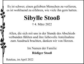 Traueranzeige von Sibylle  Stooß von Lübecker Nachrichten